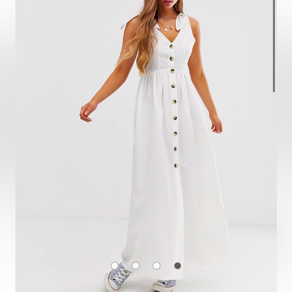Elegant White Cotton Linen Blend ButtonDown Sleeveless Dress 100% Natural Fibers